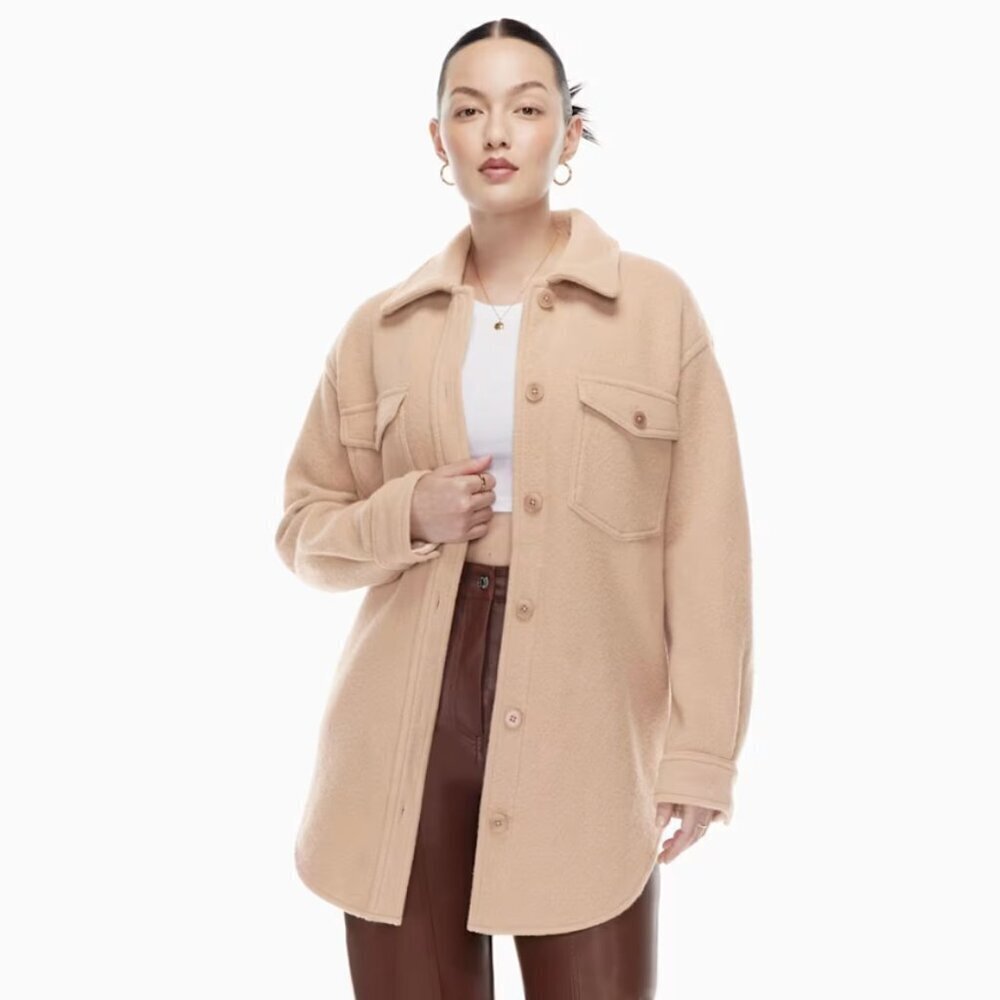 Aritzia Wilfred Free, Ganna Shirt Jacket, Tan, 100% Wool, Size Small
